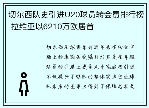 切尔西队史引进U20球员转会费排行榜 拉维亚以6210万欧居首